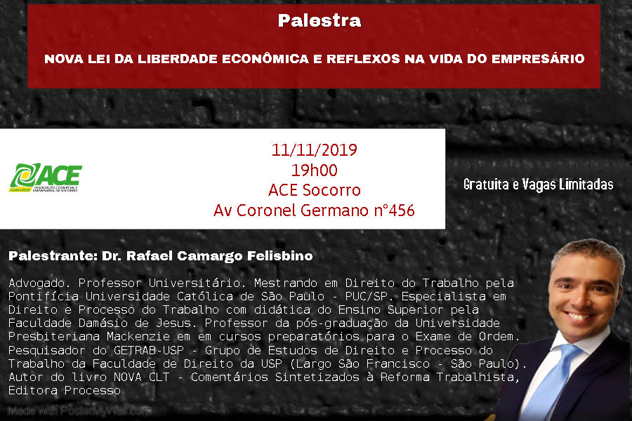 Palestra Gratuita com o Dr Rafael Camargo Felisbino na ACE SOCORRO